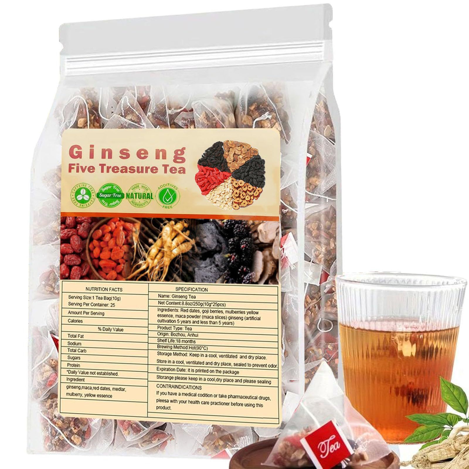 Chá de ginseng cinco tesouros, - Herbal Wellness Supplement avaliação e preço